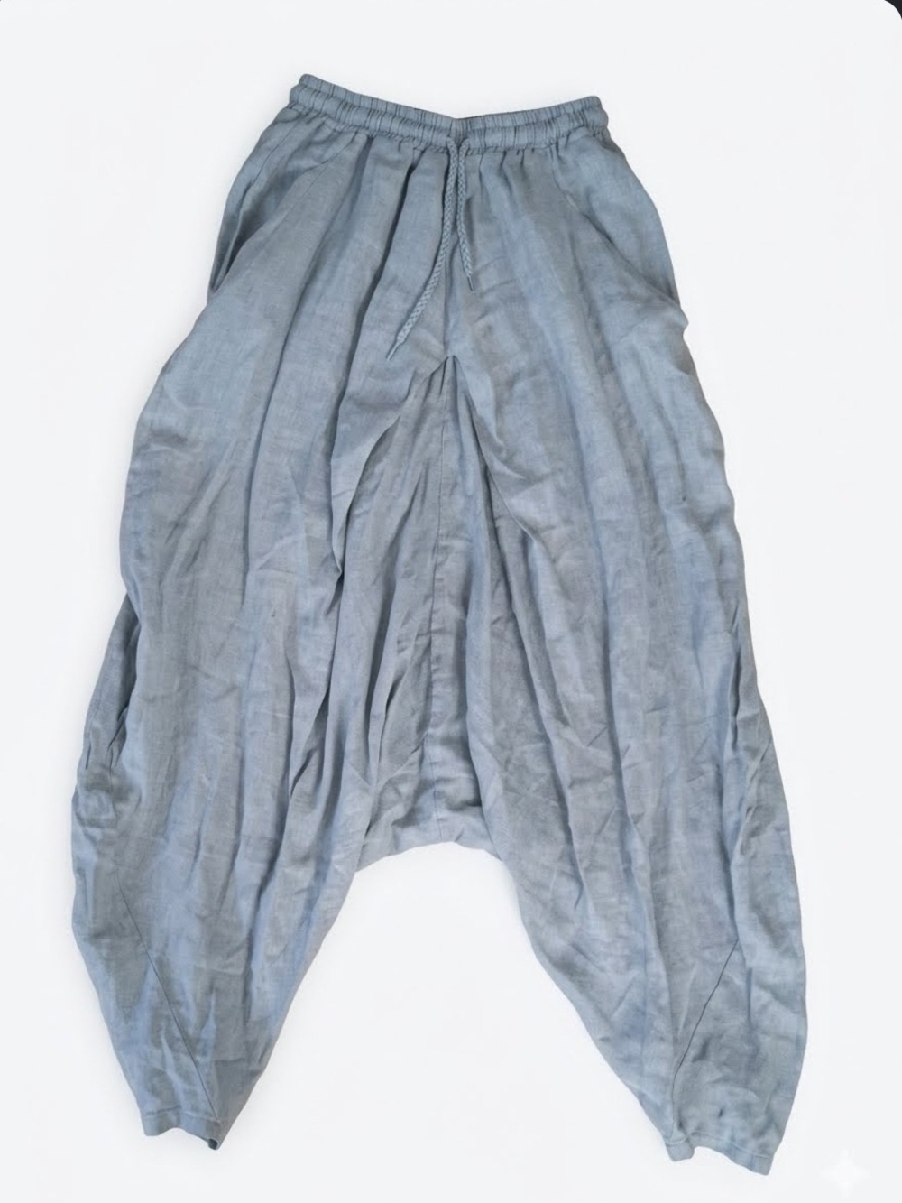 Light Grey Women's LINEN Harem Pants - Casual Elastic Waist